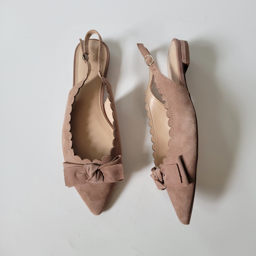 Essex Lane Taliah Slingback Flats 8M Point Toe Bow Vamp Coquette Quiet Luxury